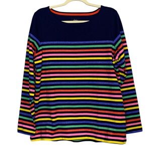 Joules NWT Harbour Womens Long Sleeve Striped Glitter Knit Top Navy Multi Size L